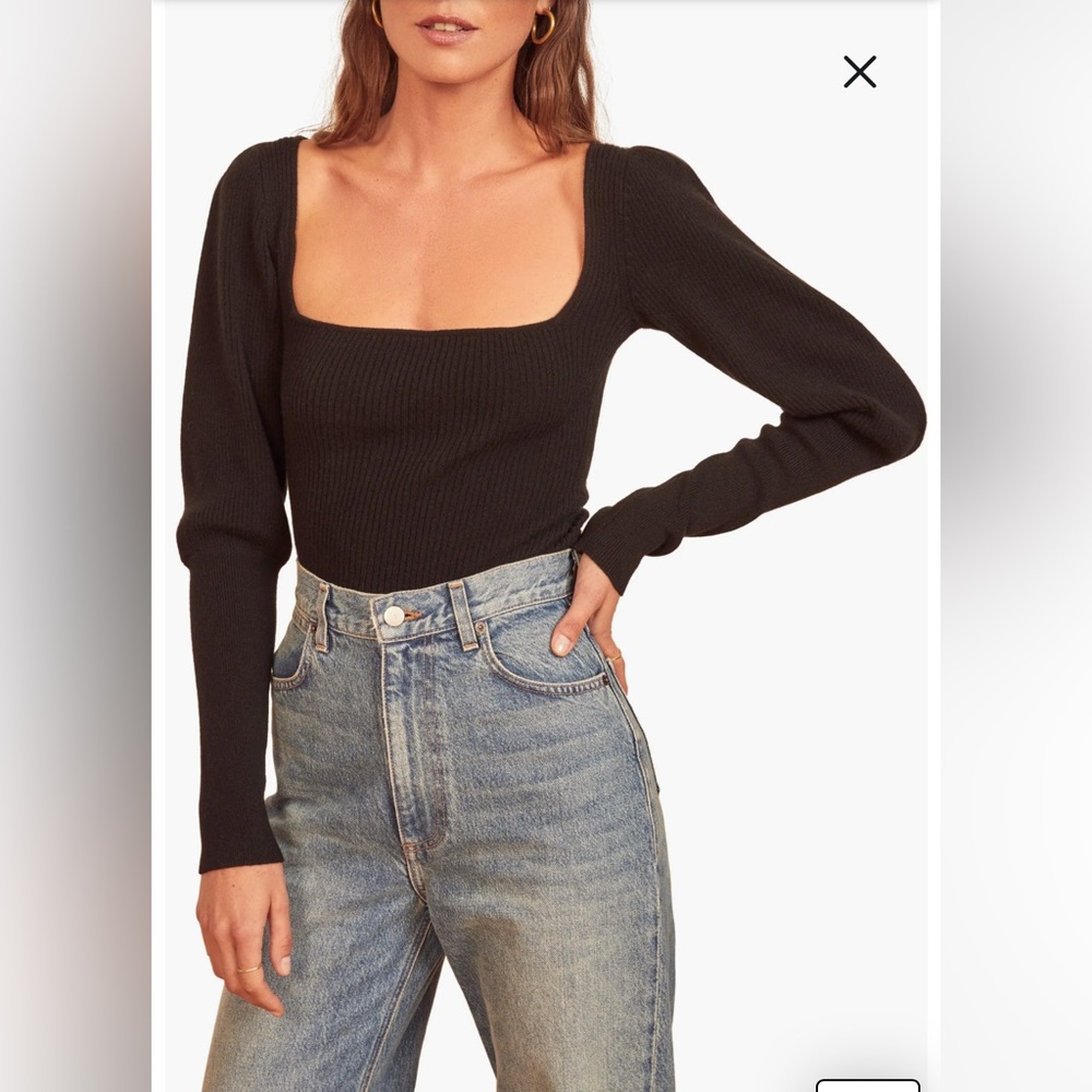 Reformation Piazza Ribbed Black Cashmere Sweater Size Large